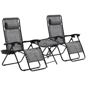 3-Piece Zero Gravity Set, Recliner Chairs with Side Table for Poolside & Camping Gray
