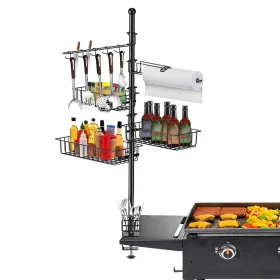 Griddle Caddy With Paper Towel Holder Hook Baskets BBQ Accessories Storage Rack Vertical Standing BBQ Organizer Grill Utensil Storage Fit For Bla (Option: Black)