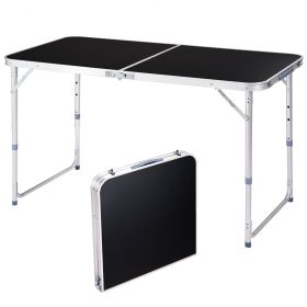 4ft Black Outdoor Folding Table Aluminum Alloy Rectangular 50kg Two Fold Tabletop (Option: Black)