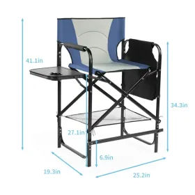 26" Tall Directors Chair With Footrest, 4Portable Bar Height Folding Camping Chair With Built-in Cup Holder, Side Table, Storage Pocket, Gray & N (Option: defaulttitle)