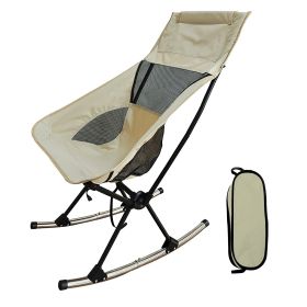 1Pc Portable Camping Rocking Chair 198LBS Weight Capacity Included Carry Bag High Back Rocker Chair For Patio Fishing Beach Lawn Travel (Option: Beige)