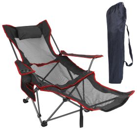 1Pc Foldable Camping Chair 330LBS Load Heavy Duty Steel Lawn Chair Collapsible Chair With Reclining Backrest Angle Cup Holder Pillow Side Pocket (Option: Black)
