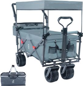 Collapsible Wagon 140L Wagons Carts Foldable With Removable Canopy, Folding Wagon Cart With Wheels For All-Terrain With Brake, Foldable Wagon Wit (Option: Gray)