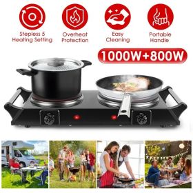 1800W Electric Double Burner Portable Heating Hot Plate Stove Countertop RV Hotplate With 5 Temperature Stepless Adjustments Portable Handles (Option: Double Burner)