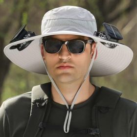 Widened Solar Fan Hat 4 Colors Summer Outdoor With Cooling Fan Fisherman Hat Suitable For Summer Outdoor Activities (Option: Light Grey)