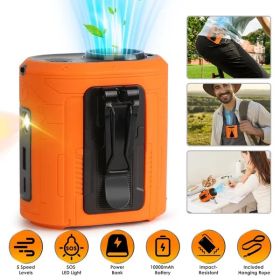 5 In 1 Portable Waist Clip Fan With 5 Speeds Flashlight Battery Operated Personal Wearable Turbo Belt Fan Hands-Free Neck Fan For Camping Travel (Option: Orange)
