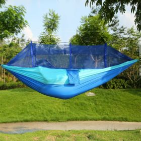 1Pc 600lbs Load 2 Persons Hammock With Mosquito Net Outdoor Hiking Camping Hommock Portable Nylon Swing Hanging Bed With Strap Hook Carry Bag (Option: Blue)