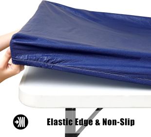 Rectangle Tablecloth, Elastic Fitted Flannel Backed Vinyl Tablecloths for 6ft Folding Tables, Waterproof Wipeable Table Covers for Indoor, Outdoo (Color: Navy)