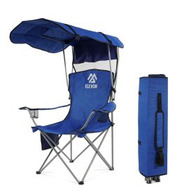 Oversized Camping Chair with Canopy Heavy Duty Folding Outdoor Chair with Armrest Cup Holder and Carry Bag Portable Camp Chair for Beach Fishing (Color: Blue-B)