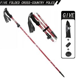"Professional Adjustable Hiking Sticks - 5-Section Compact Design, Secure Flip-Lock - Men/Women Outdoor Gear" (Color: Red)