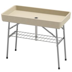 3.4ft Folding Ice Cooler Table With Drain, Fill And Chill Table Outdoor Table Cooler With Storage Shelf, Drink Cooler For Parties Picnic BBQ Camp (Option: Beige)
